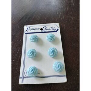 Vintage Blue Swirl Cutout Shank Buttons Set Of 6 Supreme Quality On Card 3/8"